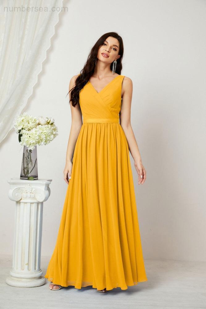 Abiti lunghi da damigella in chiffon da donna, linea a, senza maniche, abito formale da ballo per serata, abiti per festa di ritorno a casa 2808