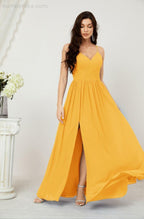 Neck Bridesmaid Dresses Chiffon Long Spaghetti A-line Formal Prom Gown for Wedding Party Evening 2801