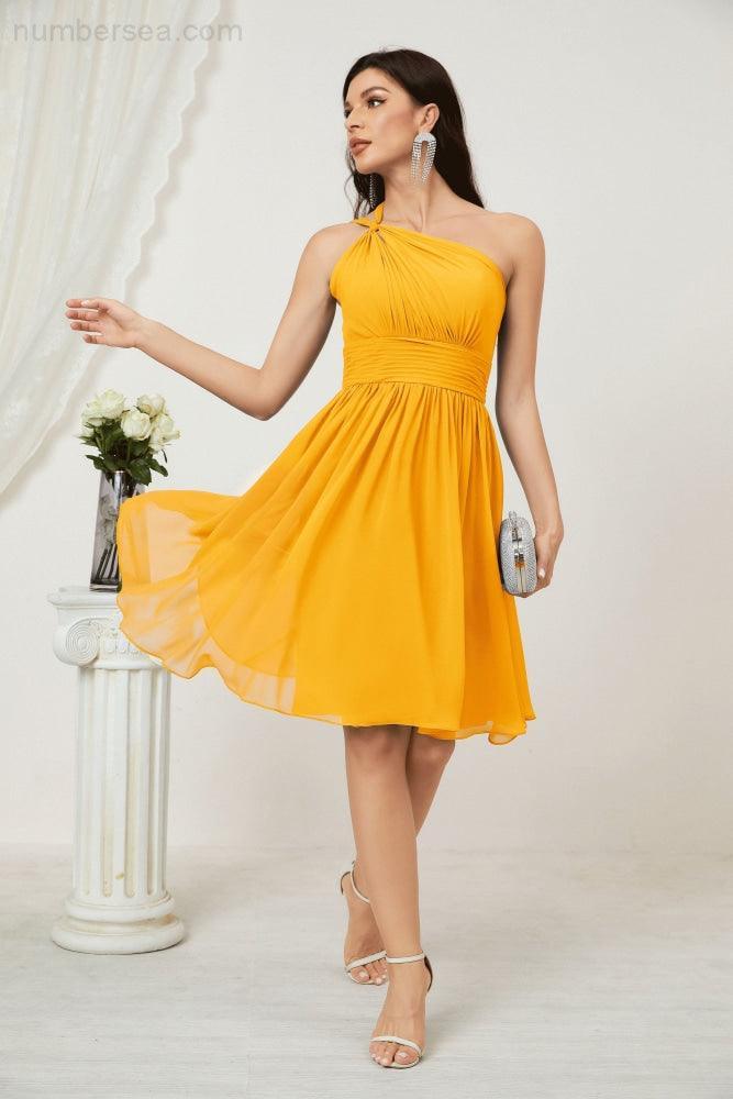 Women Chiffon Short One Shoulder Bridesmaid Dress Formal Dresses for Party Homecoming  2804