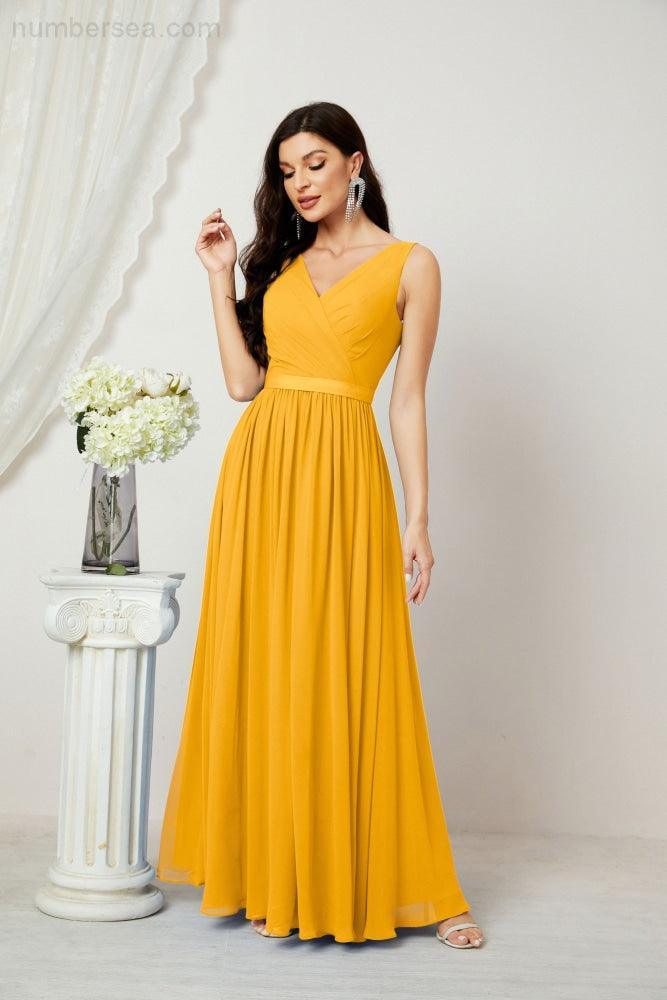 Abiti lunghi da damigella in chiffon da donna, linea a, senza maniche, abito formale da ballo per serata, abiti per festa di ritorno a casa 2808