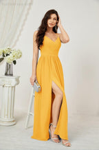 Neck Bridesmaid Dresses Chiffon Long Spaghetti A-line Formal Prom Gown for Wedding Party Evening 2801