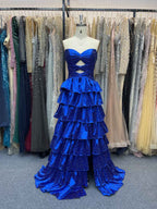 A Line Strapless Sweetheart Long Prom Dress with Keyhole