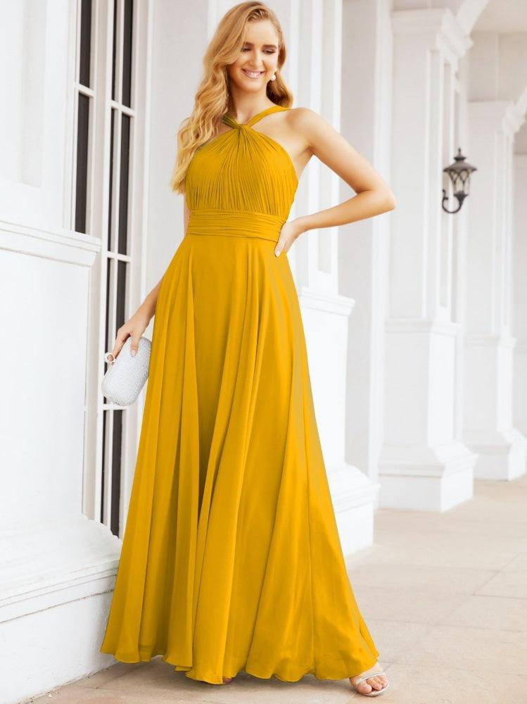 Crisscross Halter Bridesmaid Dresses for Party Wedding Evening Prom Maxi Ball Gowns 28053