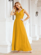 Formelles Ballkleid Elegantes ärmelloses Brautjungfernkleid mit V-Ausschnitt für Hochzeitsfeier 28037