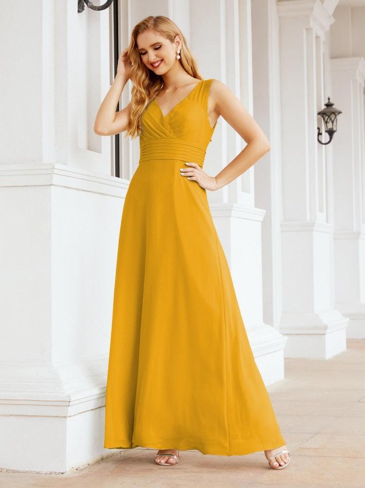 Formelles Ballkleid Elegantes ärmelloses Brautjungfernkleid mit V-Ausschnitt für Hochzeitsfeier 28037