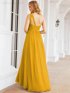 One Shoulder Bridesmaid Dresses Long Maxi Formal Evening Party Prom Gowns 28061