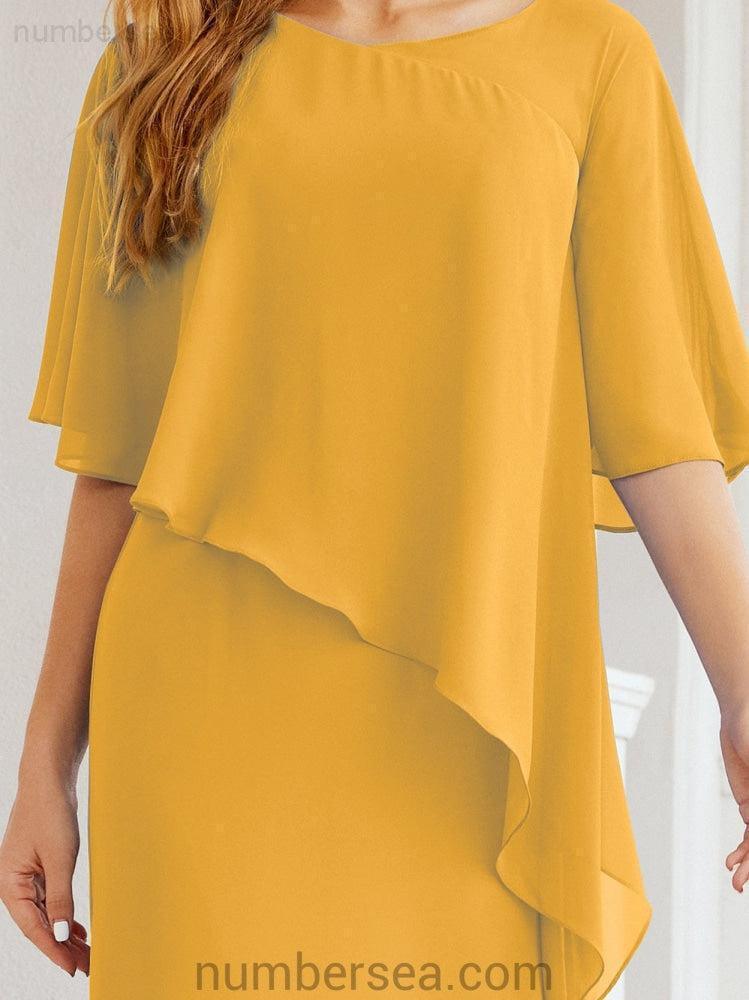 Numbersea Festliches Abendkleid Lang Mutter der Braut Kleid mit Rüschencape 28026