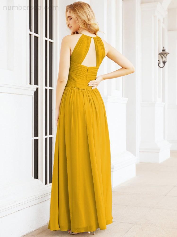 Sleeveless Bridesmaid Dresses Long Prom Gown Zipper with Keyhole Back 28056