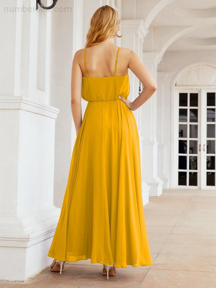 Numbersea Vestidos compridos de dama de honor com alças Vestido formal em linha A para jovens 28029