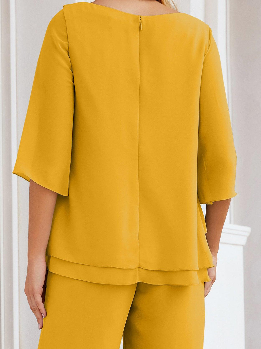 Numbersea Elegantes 2-teiliges Kleid für die Brautmutter Große Größen Hosenanzug mit Rüschenschichten Silberner Hausmantel 28064