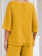 Numbersea Elegantes 2-teiliges Kleid für die Brautmutter Große Größen Hosenanzug mit Rüschenschichten Silberner Hausmantel 28064