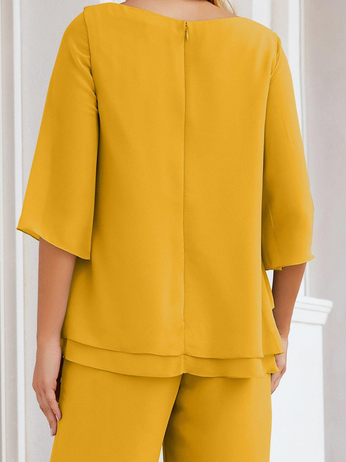 Numbersea Elegantes 2-teiliges Kleid für die Brautmutter Große Größen Hosenanzug mit Rüschenschichten Silberner Hausmantel 28064