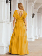 Abiti da sera formali da donna Numbersea con schiena scoperta, scollo a V, lunghi in chiffon, abiti da damigella con cintura in vita 28038