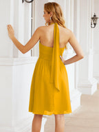 Halter Chiffon Bridesmaid Dresses Short Sleeveless Formal Party Dress Open Back 28023