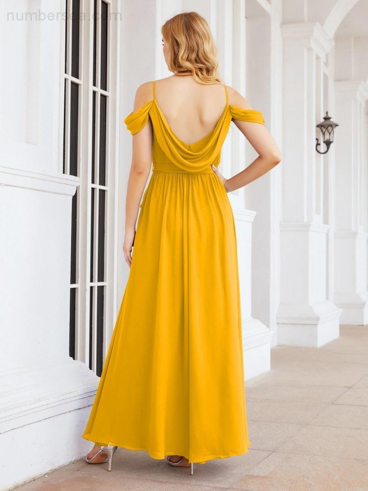 Numbersea Abito da Damigella in Chiffon con Spalle Scoperte, Abito Lungo Formale per Laurea con Schiena a Mantella 28069