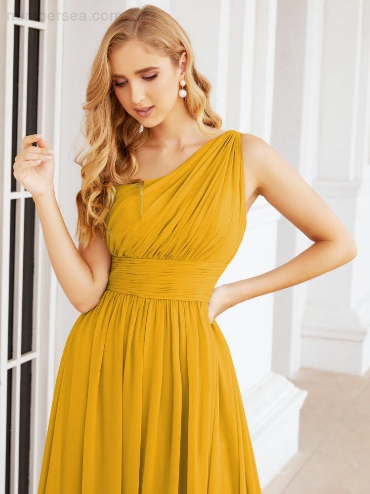 One Shoulder Bridesmaid Dresses Long Maxi Formal Evening Party Prom Gowns 28061