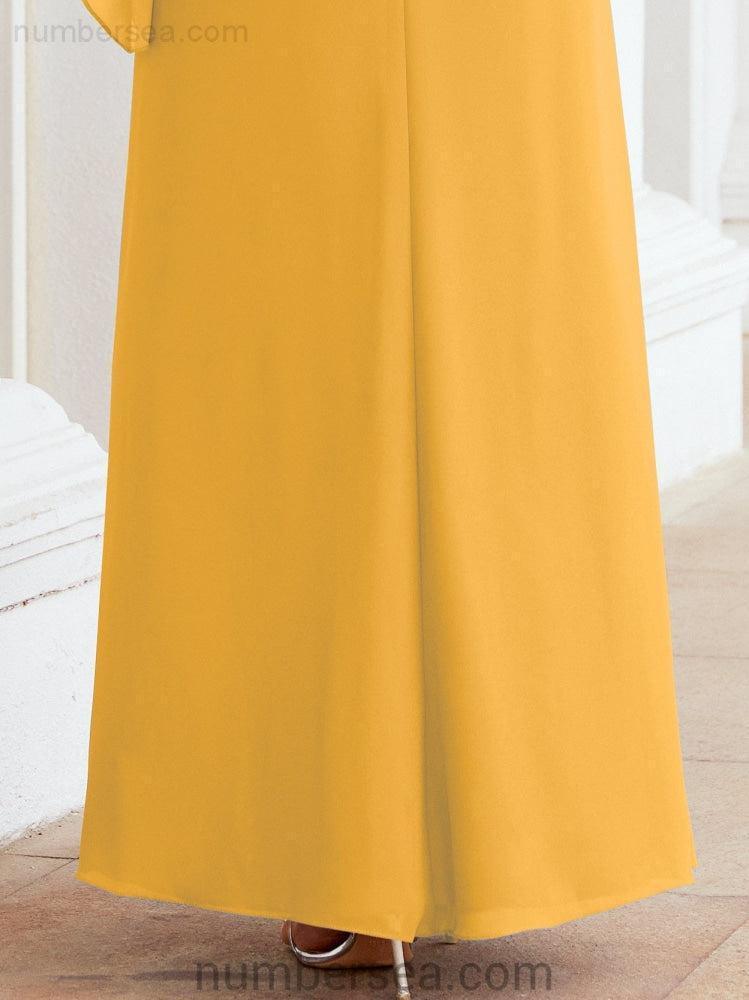 Numbersea Festliches Abendkleid Lang Mutter der Braut Kleid mit Rüschencape 28026