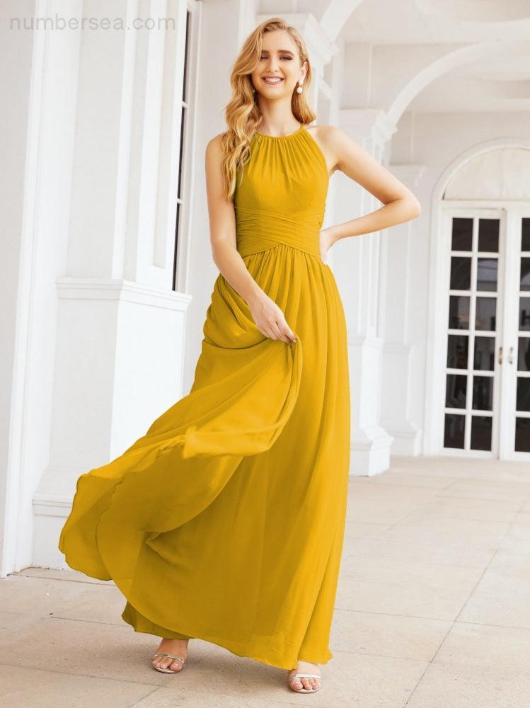 Sleeveless Bridesmaid Dresses Long Prom Gown Zipper with Keyhole Back 28056