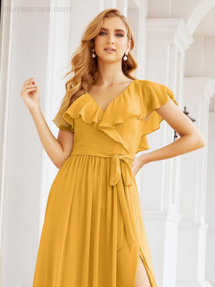 Bridesmaid Dresses with Flutter Sleeves Formal Evening Party Prom Gowns 28044