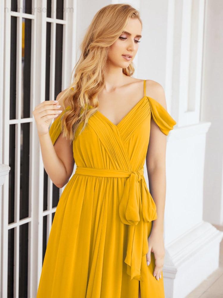 Numbersea Abito da Damigella in Chiffon con Spalle Scoperte, Abito Lungo Formale per Laurea con Schiena a Mantella 28069