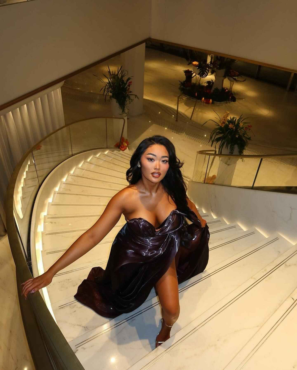 Electric Storm Burgundy Satin Prom Dress With Bow Detail And Lightning Print