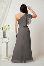 Chiffon Ruffled One Shoulder Long Bridesmaid Dresses A-line Formal Evening Gown Side Split 2809