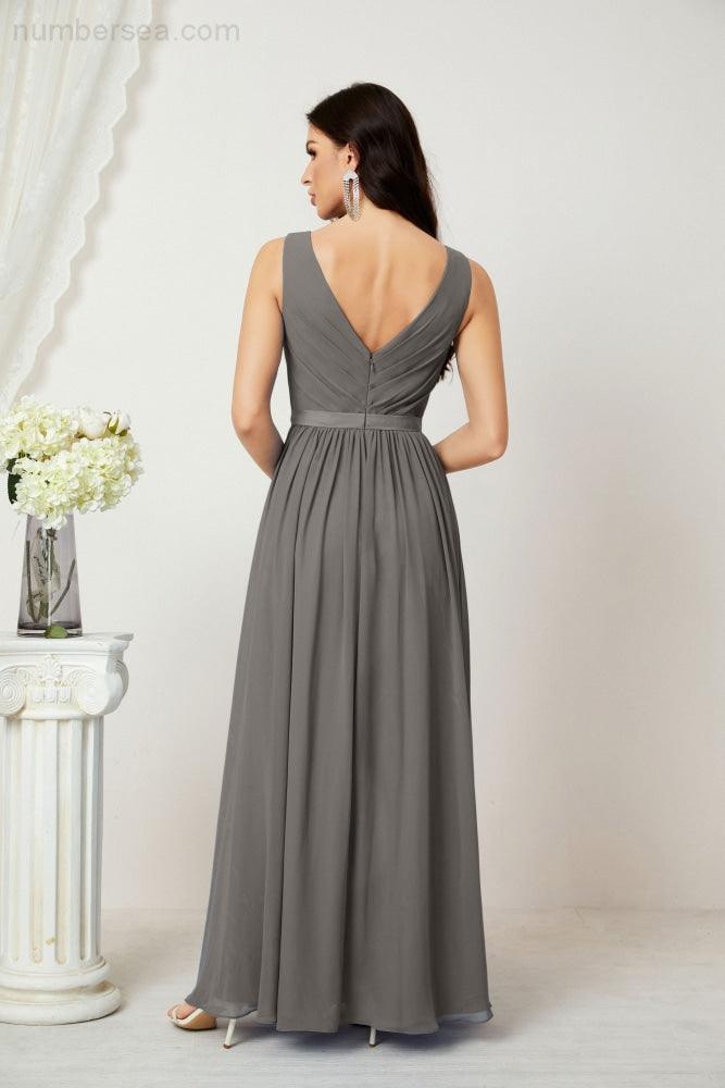 Abiti lunghi da damigella in chiffon da donna, linea a, senza maniche, abito formale da ballo per serata, abiti per festa di ritorno a casa 2808
