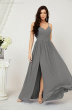 Neck Bridesmaid Dresses Chiffon Long Spaghetti A-line Formal Prom Gown for Wedding Party Evening 2801