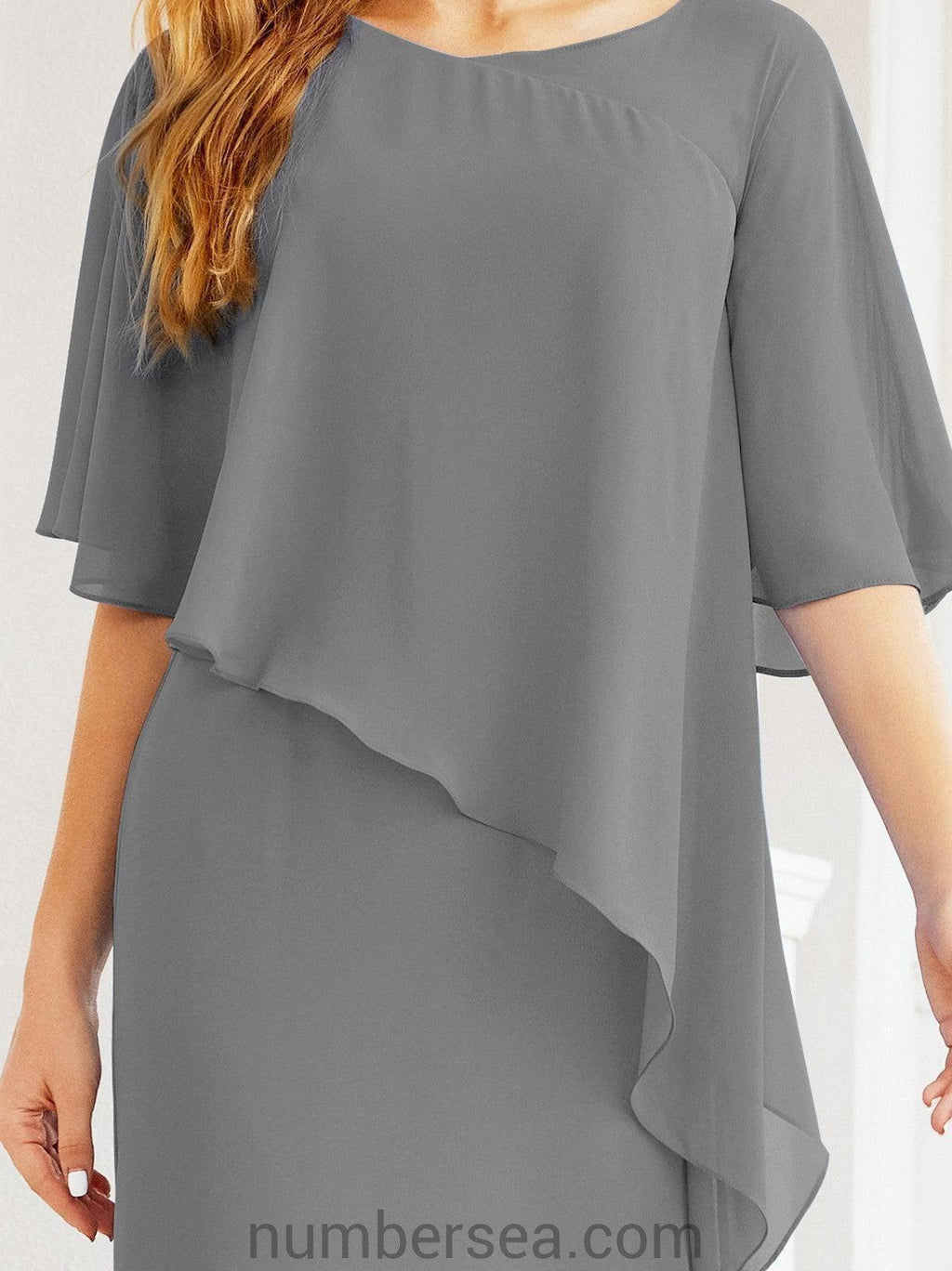 Numbersea Festliches Abendkleid Lang Mutter der Braut Kleid mit Rüschencape 28026