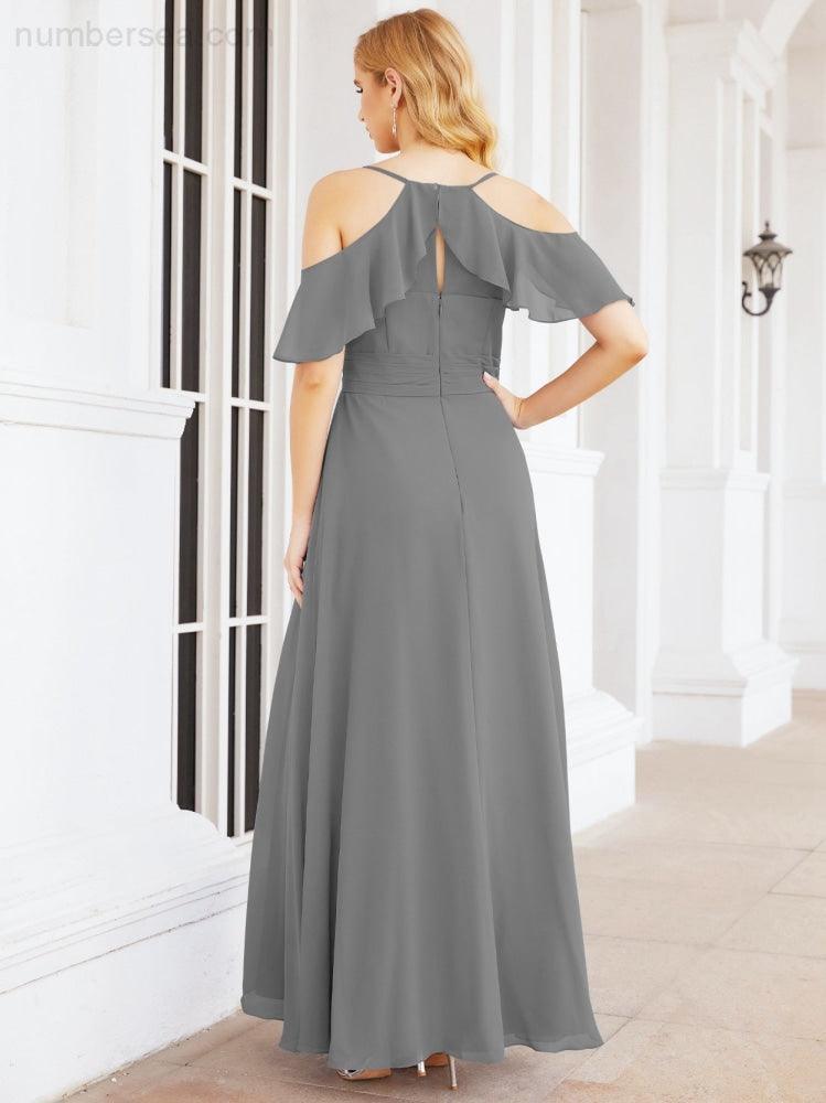 Cold Shoulder Long Bridesmaid Dresses Side Slit Formal Prom Gowns Party Wedding 28070