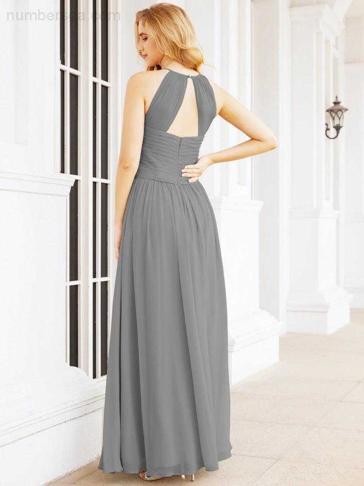 Sleeveless Bridesmaid Dresses Long Prom Gown Zipper with Keyhole Back 28056