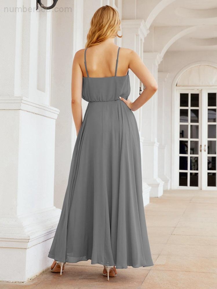 Numbersea Vestidos compridos de dama de honor com alças Vestido formal em linha A para jovens 28029
