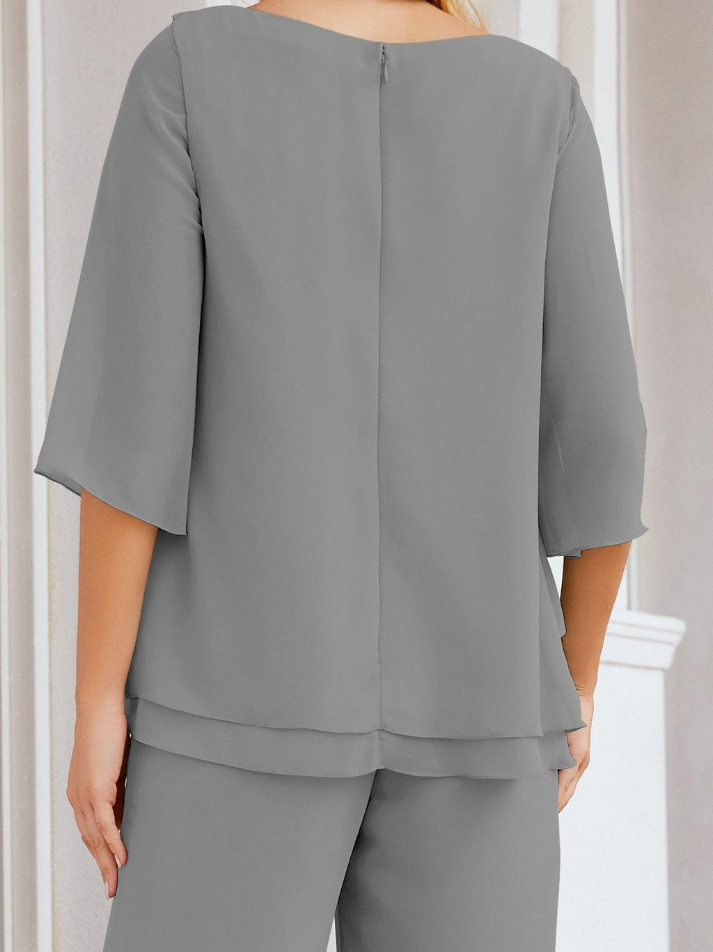 Numbersea Elegantes 2-teiliges Kleid für die Brautmutter Große Größen Hosenanzug mit Rüschenschichten Silberner Hausmantel 28064