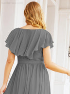 Bridesmaid Dresses with Flutter Sleeves Formal Evening Party Prom Gowns 28044