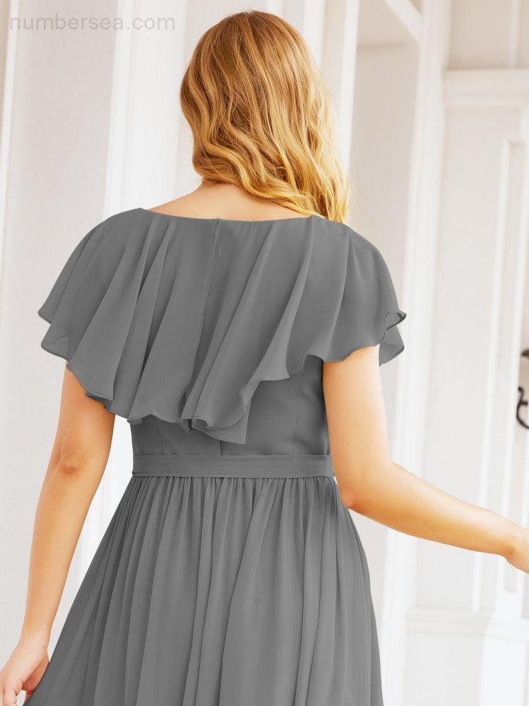 Bridesmaid Dresses with Flutter Sleeves Formal Evening Party Prom Gowns 28044