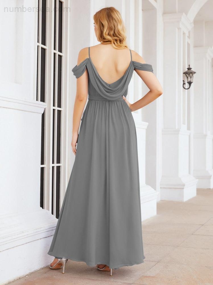 Numbersea Abito da Damigella in Chiffon con Spalle Scoperte, Abito Lungo Formale per Laurea con Schiena a Mantella 28069