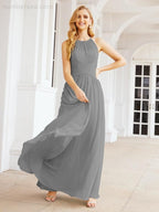 Sleeveless Bridesmaid Dresses Long Prom Gown Zipper with Keyhole Back 28056