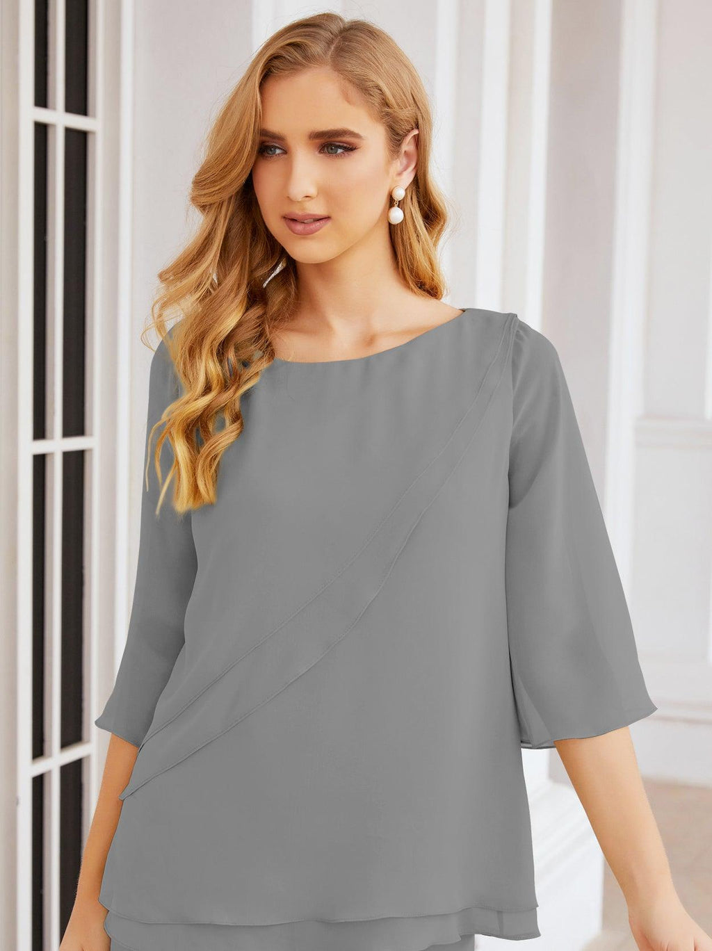 Numbersea Elegantes 2-teiliges Kleid für die Brautmutter Große Größen Hosenanzug mit Rüschenschichten Silberner Hausmantel 28064