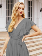Abiti da sera formali da donna Numbersea con schiena scoperta, scollo a V, lunghi in chiffon, abiti da damigella con cintura in vita 28038