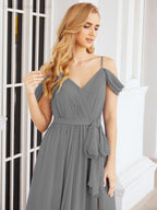 Numbersea Abito da Damigella in Chiffon con Spalle Scoperte, Abito Lungo Formale per Laurea con Schiena a Mantella 28069