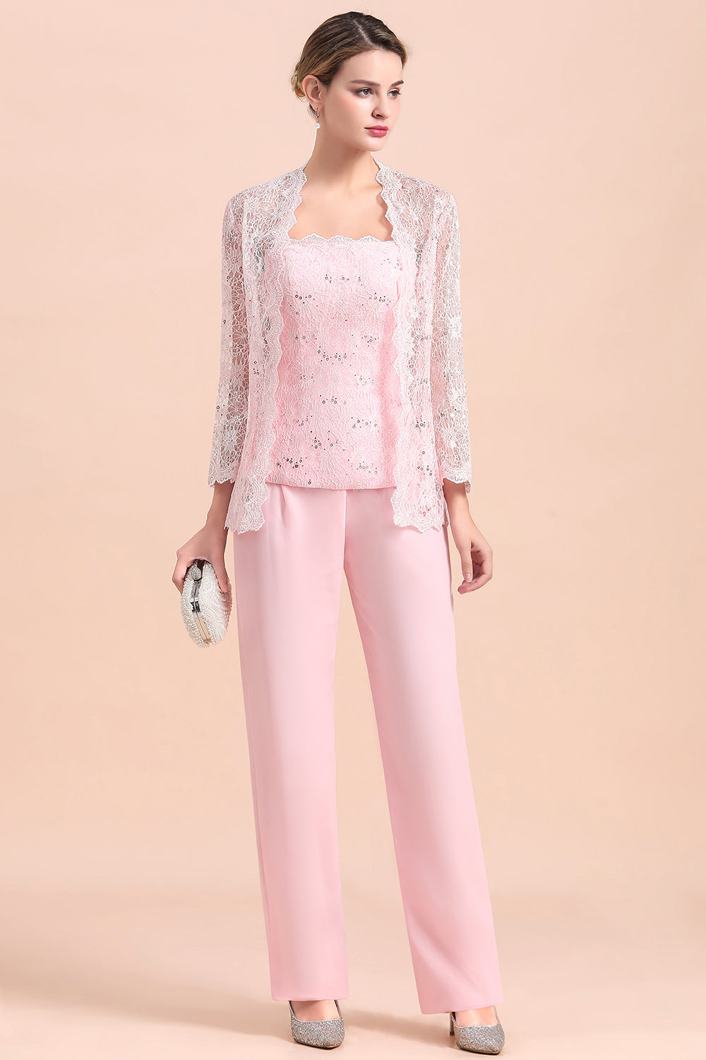 BMbridal Elegant Strapless Appliques Mother of Bride Jumpsuit with Long Sleeves Wraps