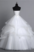 Gorgeous Strapless Tulle Aline Wedding Dress With Appliques And Beading