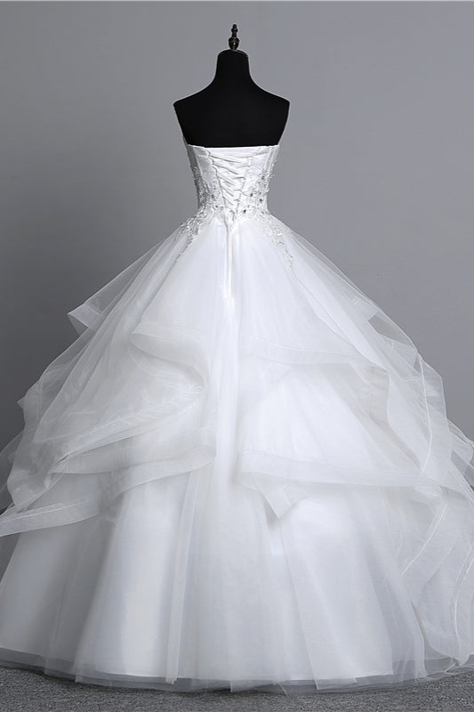 Gorgeous Strapless Tulle Aline Wedding Dress With Appliques And Beading