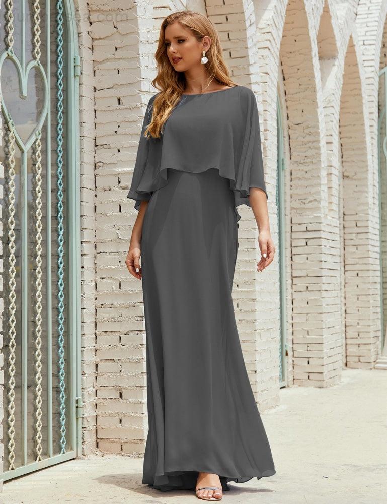 Bridesmaid Dress Women Long Sleeve V-Neck Chiffon Formal Wedding Party Dress 28018
