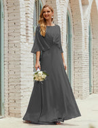 Bridesmaid Dress Women Long Sleeve V-Neck Chiffon Formal Wedding Party Dress 28018