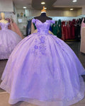 Vestido de Baile Brilhante com Ombros Descobertos e Flores 3D Vestido Doce 16 Y4351
