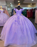 Vestido de Baile Brilhante com Ombros Descobertos e Flores 3D Vestido Doce 16 Y4351