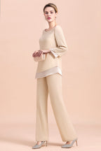 BMbridal Chic Round-Neck Champagne Chiffon Mother of Bride Jumpsuit Online