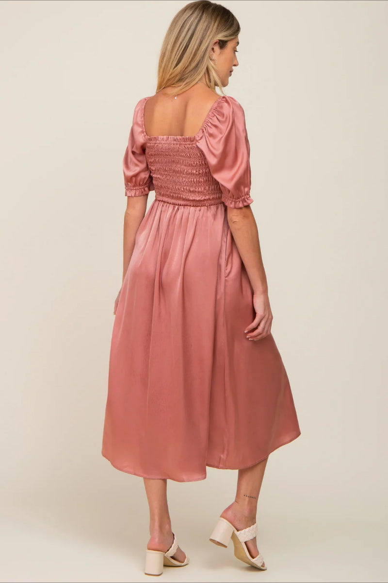 6107#Robe de maternité à manches courtes bouffantes pour fête prénatale