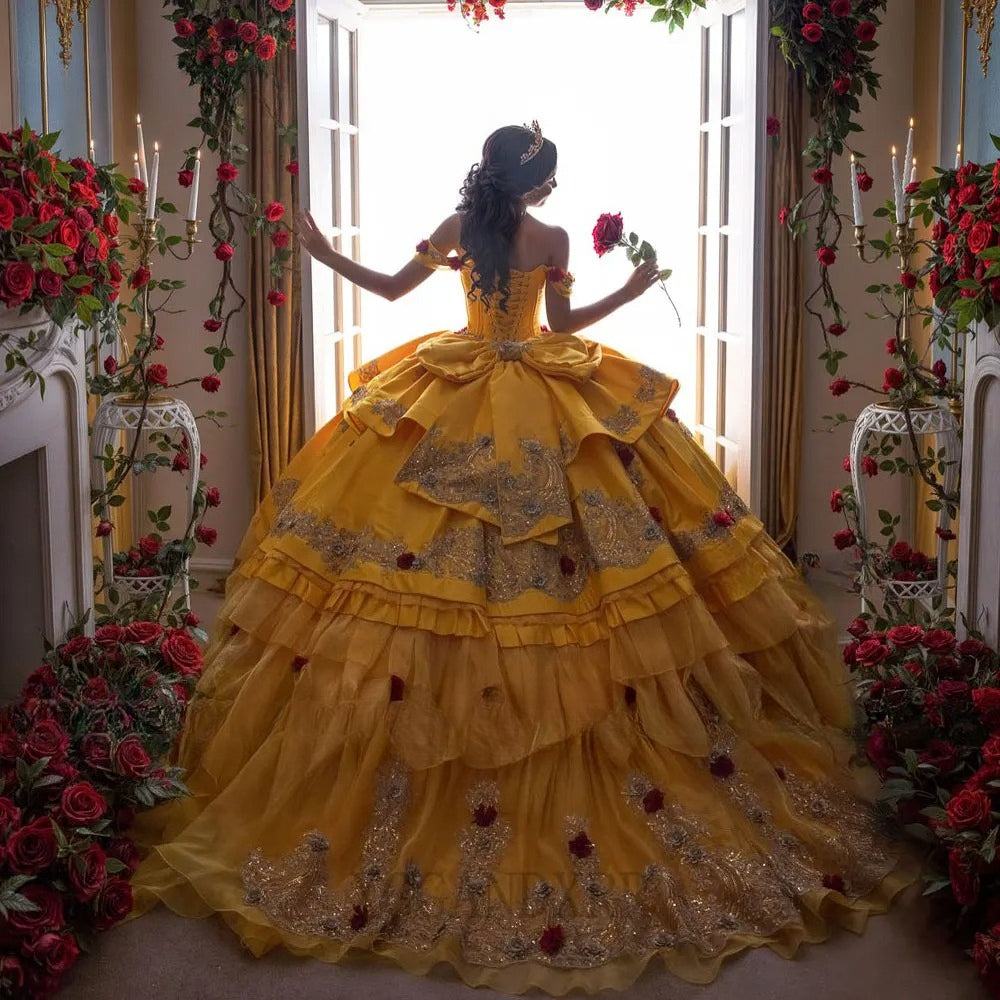 Customized Gold Yellow Princess Quinceanera Dresses 2026 Luxury Ball Gown Sweet 16 Birthday Vestidos Para De 15 Años Qui